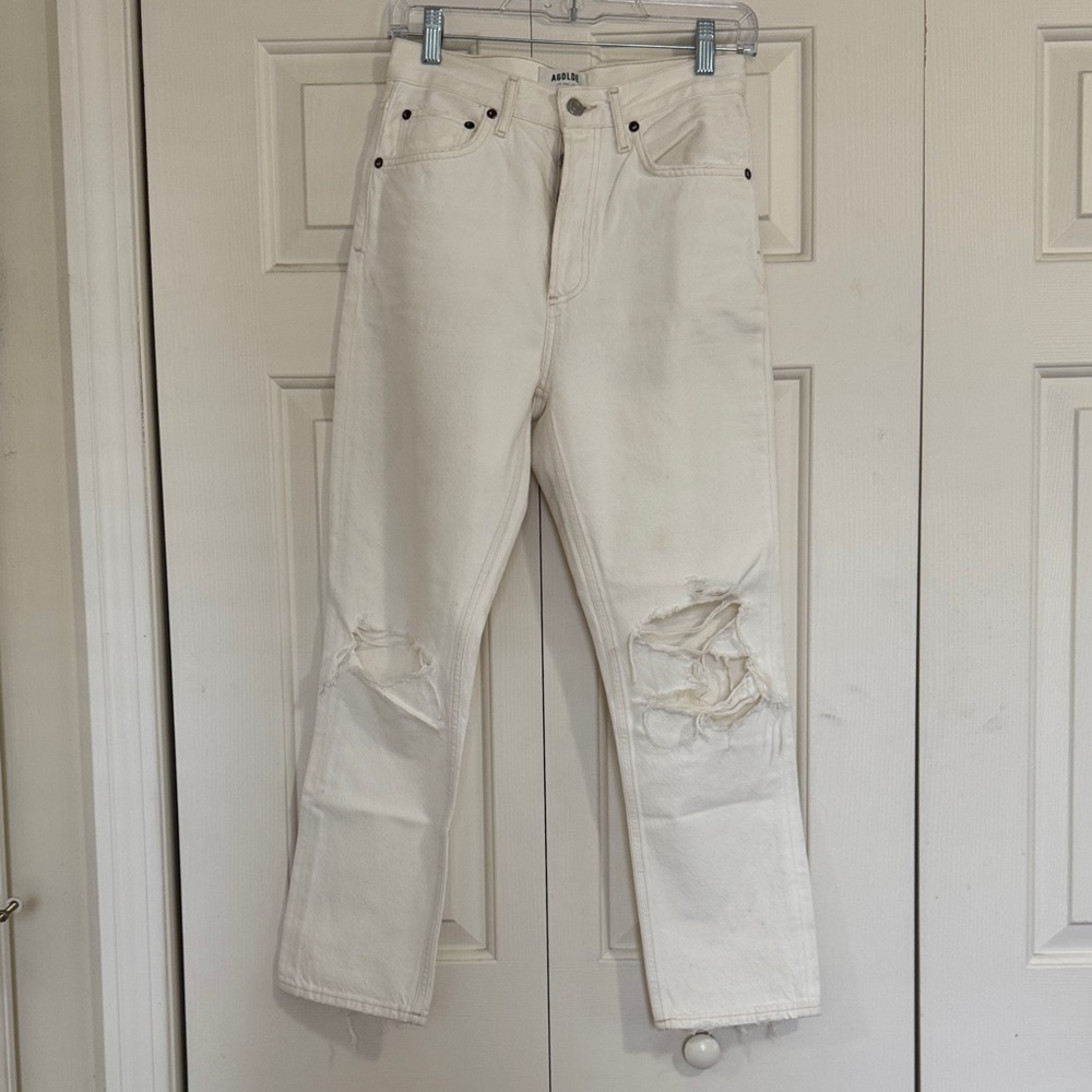 Agolde White Distressed Women's Straight Leg Jeans